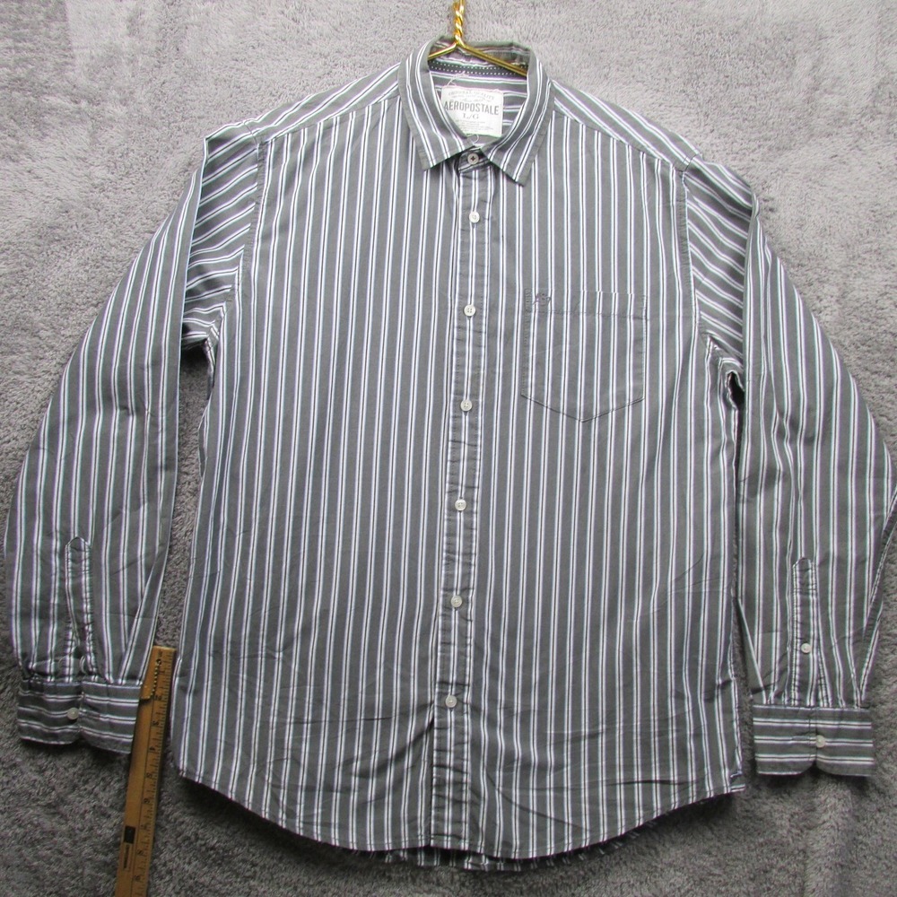 Aeropostale Shirt Mens Large Gray Stripe Long Sleeve Button Front Casual Cotton